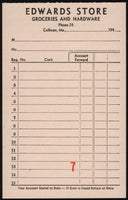 Vintage receipt EDWARDS STORE Groceries and Hardware 1940s Calhoun Missouri n-mint