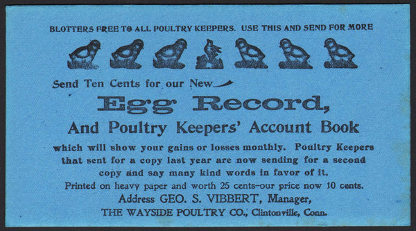 Vintage ink blotter EGG RECORD The Wayside Poultry Co Clintonville Connecticut