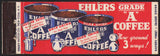 Vintage matchbook cover EHLERS GRADE A COFFEE full length with 3 tins pictured