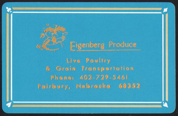 Vintage playing card EIGENBERG PRODUCE cartoon chickens Live Poultry Fairbury NE