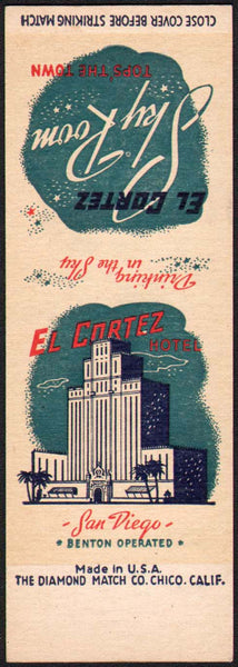 Vintage matchbook cover EL CORTEZ HOTEL San Diego California salesman sample