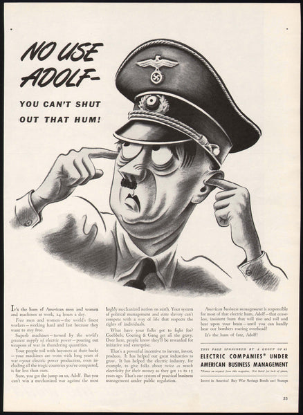 Vintage magazine ad ELECTRIC COMPANIES 1942 featuring drawing of Adolf Hitler