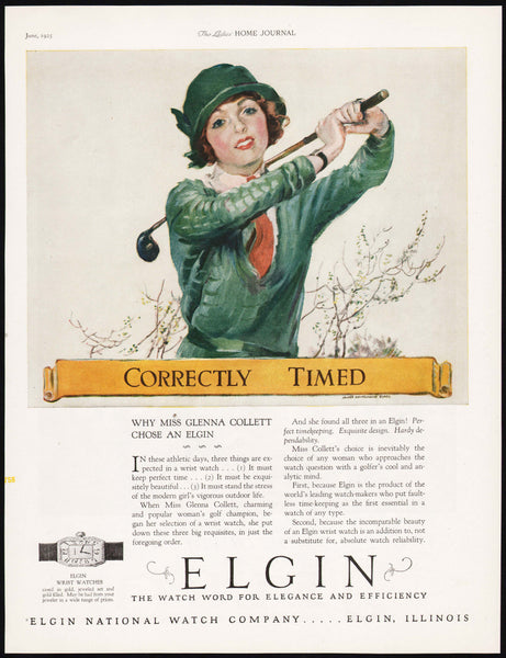 Vintage magazine ad ELGIN WATCH COMPANY 1925 woman golfer James Montgomery Flagg