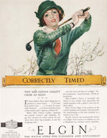 Vintage magazine ad ELGIN WATCH COMPANY 1925 woman golfer James Montgomery Flagg