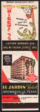 Vintage matchbook cover EL JARDIN HOTEL man taking siesta Brownsville Texas
