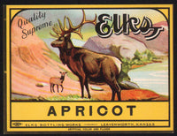 Vintage soda pop bottle label ELKS APRICOT elk pictured Leavenworth Kansas n-mint