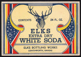 Vintage soda pop bottle label ELKS WHITE SODA Leavenworth Kansas new old stock