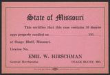 Vintage egg card EMIL W HIRSCHMAN 1950s Osage Bluff Missouri new old stock n-mint