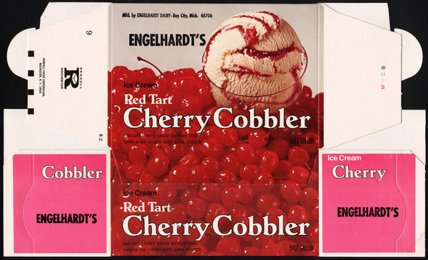 Vintage box ENGELHARDTS ICE CREAM Cherry Cobbler Bay City Michigan unused n-mint