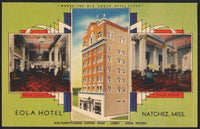 Vintage postcard EOLA HOTEL Palm Room Natchez Mississippi old hotel pictured linen