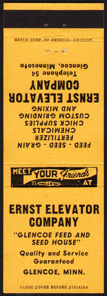 Vintage matchbook cover ERNST ELEVATOR Glencoe Feed and Seed Glencoe Minnesota