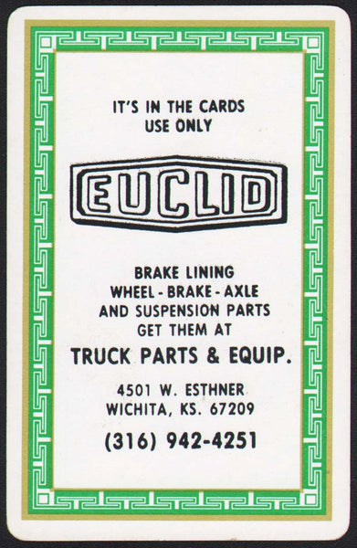 Vintage playing card EUCLID Brake Lining Truck Parts green border Wichita Kansas