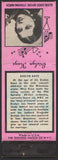 Vintage matchbook cover EVELYN KAYE Diamond Match Nite Life series with bio