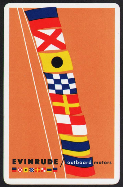 Vintage playing card EVINRUDE OUTBOARD MOTORS orange with maritime signal flags