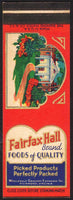 Vintage matchbook cover FAIRFAX HALL FOODS Richmond Virginia salesman sample