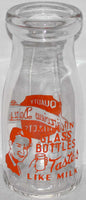 Vintage milk bottle FAIRVIEW DAIRY man pictured Antigo Wisconsin pyro half pint