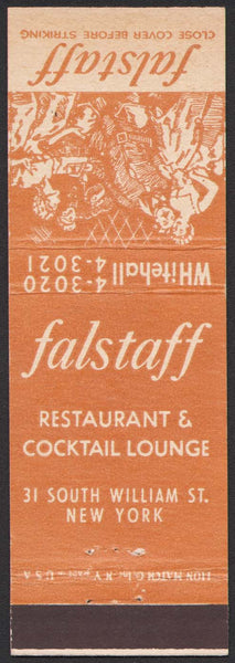 Vintage matchbook cover FALSTAFF Restaurant and Cocktail Lounge people New York