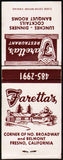 Vintage full matchbook FARETTAS RESTAURANT with picture Fresno California unused