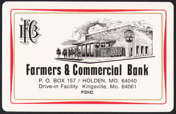 Vintage playing card FARMERS and COMMERCIAL BANK Holden and Kingsville Missouri