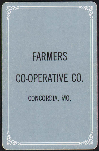 Vintage playing card FARMERS CO-OPERATIVE CO black lettering Concordia Missouri