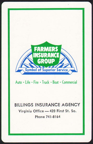 Vintage playing card FARMERS INSURANCE GROUP Billings Insurance Group Virginia