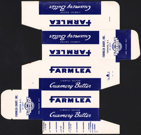 Vintage box FARMLEA CREAMERY BUTTER Farmlea Dairy Yonkers New York unused n-mint