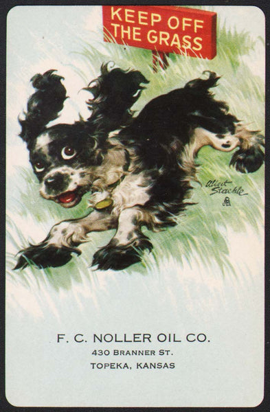 Vintage playing card F C NOLLER OIL Topeka Kansas Butch the dog Albert Staehle