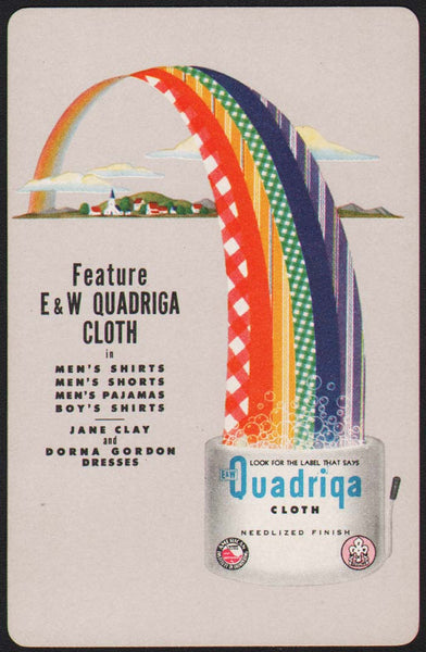 Vintage playing card FEATURE E and W QUADRIGA CLOTH rainbow pictured Jane Clay