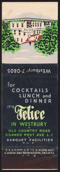 Vintage matchbook cover FELICE in Westbury Cocktails Lunch Dinner Long Island