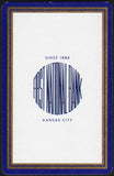 Vintage playing card FIRST NATIONAL BANK blue border Since 1886 Kansas City MO