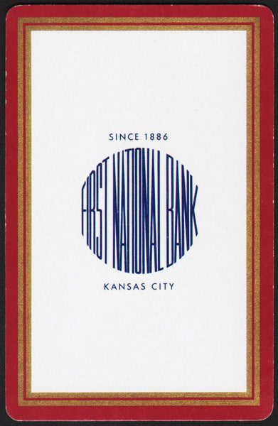 Vintage playing card FIRST NATIONAL BANK maroon border Since 1886 Kansas City MO