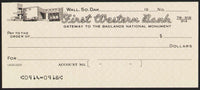 Vintage bank check FIRST WESTERN BANK Wall South Dakota bank pictured unused n-mint+