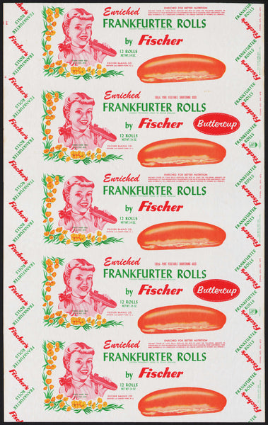 Vintage bread wrapper FISCHER FRANKFURTER ROLLS Newark and Asbury Park New Jersey
