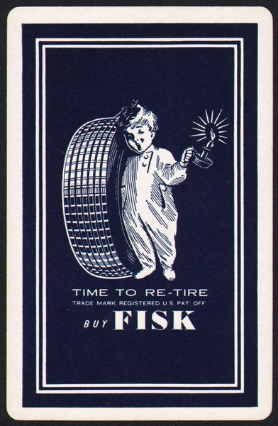 Vintage playing card FISK Time to Re-Tire picturing the boy with candle and tire