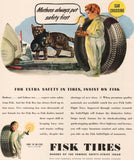 Vintage magazine ad FISK TIRES 1945 Fisk Boy and mother cat with kitten pictured