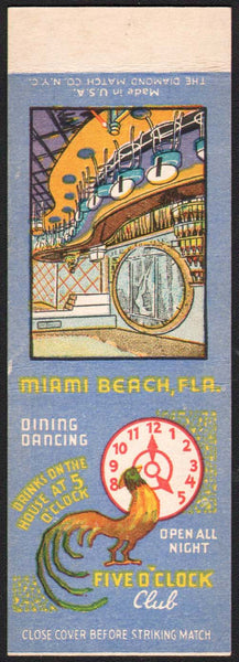 Vintage matchbook cover FIVE O CLOCK CLUB rooster Miami Beach FL salesman sample