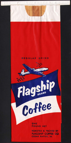 Vintage bag FLAGSHIP COFFEE plane pictured Cedar Rapids Iowa 1lb unused n-mint