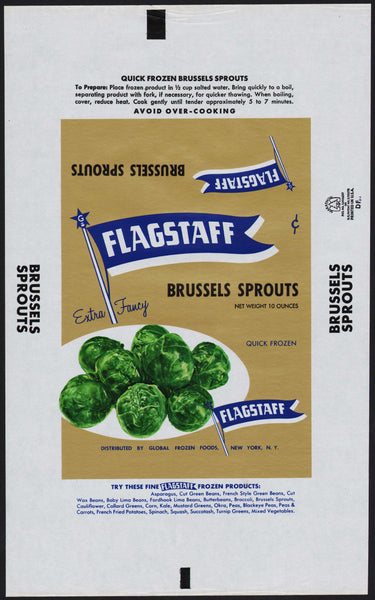Vintage wrapper FLAGSTAFF BRUSSELS SPROUTS New York NY new old stock n-mint