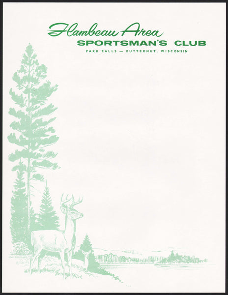 Vintage letterhead FLAMBEAU AREA SPORTSMANS CLUB Park Falls Butternut Wisconsin