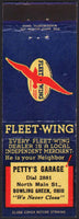 Vintage matchbook cover FLEET WING gas oil Pettys Garage Bowling Green Ohio