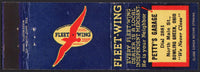 Vintage matchbook cover FLEET WING gas oil Pettys Garage Bowling Green Ohio