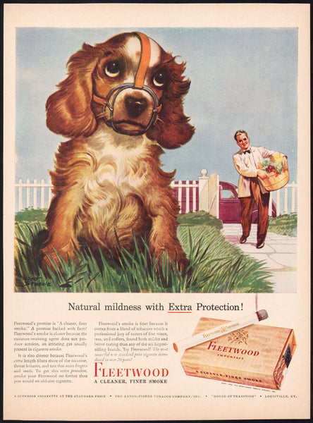 Vintage magazine ad FLEETWOOD CIGARETTES 1943 with Albert Staehle puppy artwork