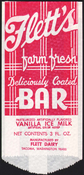 Vintage bag FLETTS Farm Fresh Bar Vanilla Ice Milk Flett Dairy Tacoma Washington