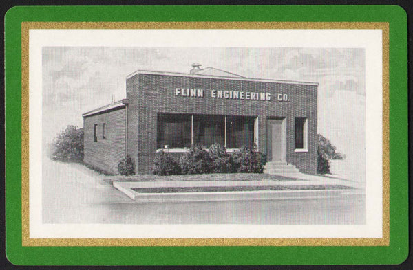 Vintage playing card FLINN ENGINEERING CO green border picturing their building