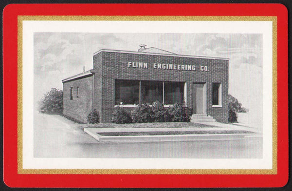 Vintage playing card FLINN ENGINEERING CO red border picturing their building