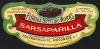 Vintage soda pop bottle label FLORIDA SARSAPARILLA early die cut Woodmere LI