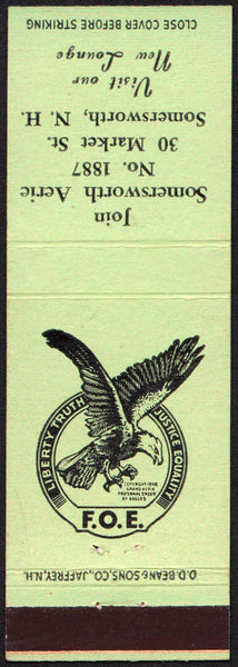 Vintage matchbook cover F O E Somersworth Aerie Eagles logo pictured New Hampshire