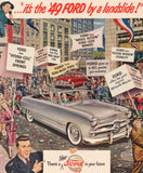 Vintage magazine ad 49 FORD AUTOMOBILE 1948 parade in a city pictured