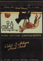 Vintage matchbook cover FORD LINCOLN ZEPHYR Caleb Adams Herb Ford Kansas City MO
