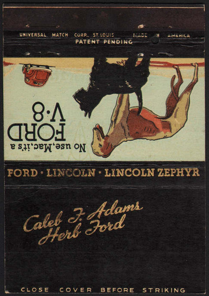 Vintage matchbook cover FORD LINCOLN ZEPHYR Caleb Adams Herb Ford Kansas City MO